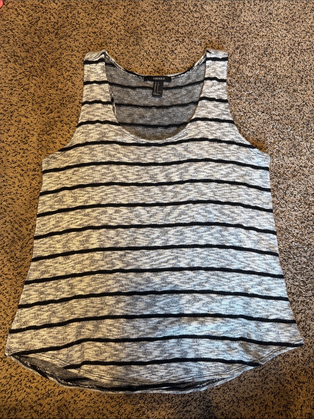 Forever 21 Black & Gray Striped Scoop Neck Tank